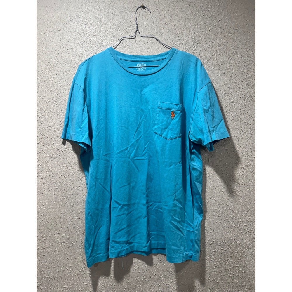Polo Ralph Lauren Mens Pocket T-Shirt Turquoise Blue Orange Pony Logo Size M